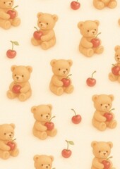 Cute teddy bears with cherries.