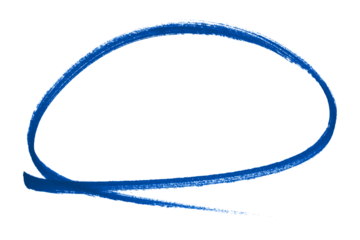 Blue pencil highlight circle mark isolated on transparent background