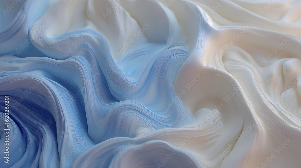 Poster abstract pattern of flowing lines in light blue and white.