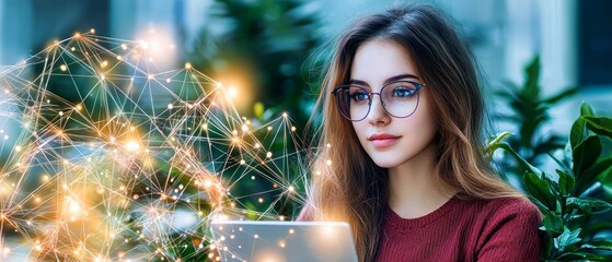 Digital transformation event young professional engaged with technology modern workspace hyperrealistic imagery