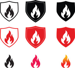 Fire Shield Protection Icon Vector – Heat Safety, Flame Guard, and Fireproof Security Symbol in Flat Design