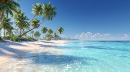  Tropical Island Beach with Blue Sea and White Clouds
