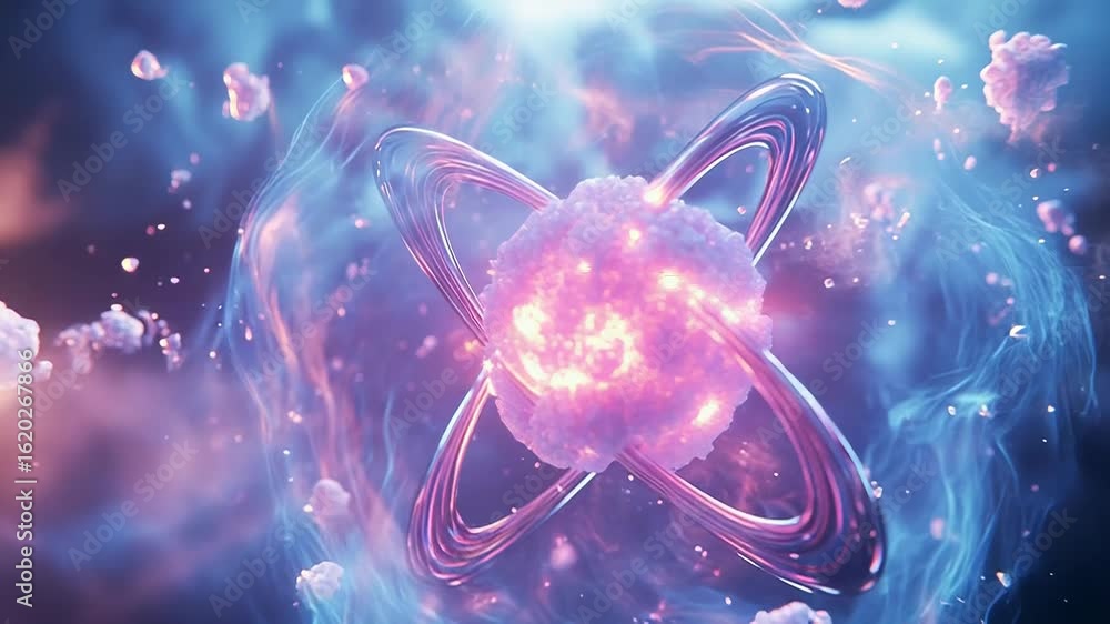 Poster atom particle is releasing energy in a chaotic environment