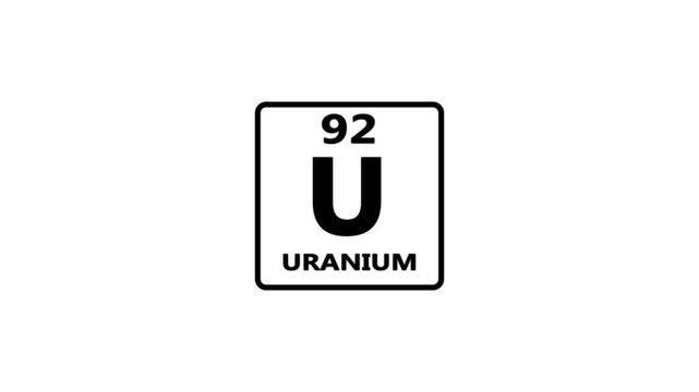 92 Number uranium icon animation on white background 4k video.