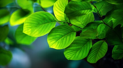 Fototapeta premium Closeup of Vibrant Green Leaves with Dew Drops