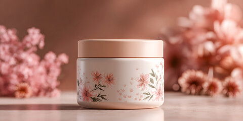 Floral Jar with Pink Lid and Flowers

