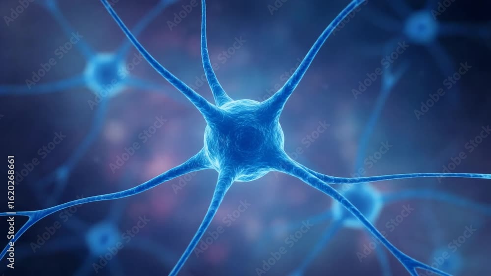 Poster Neuron network glows blue interconnectedness illuminates abstract scientific background illustrating brain function and intelligence