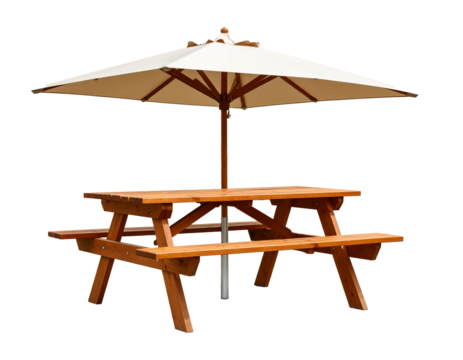 Beach chair and umbrella isolated on transparent background.