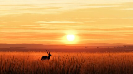 Silhouetted Animal at Sunrise in Soft Morning Light