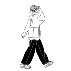 Street style woman line drawing