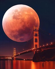 Stunning Blood Moon Over Golden Gate Bridge