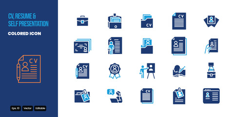 CV resume and self presentation colored icon set vector design good for web and mobile app