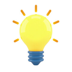 Brightly glowing incandescent light bulb illuminating ideas against a transparent background.