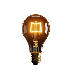 Warm glowing edison style led filament light bulb illuminated against a transparent background.