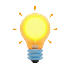Brightly glowing incandescent light bulb illuminates with radiant energy on a transparent background.
