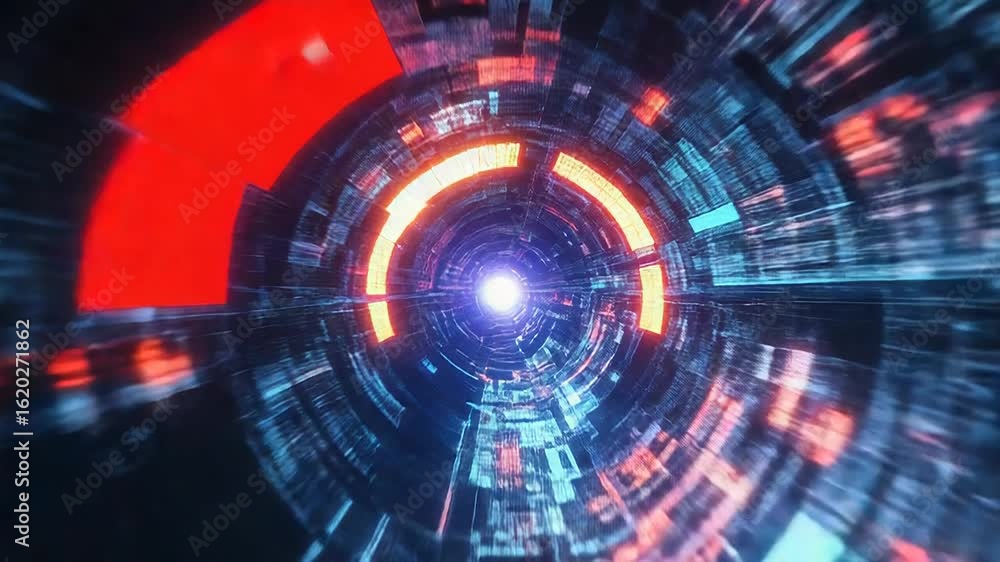 Canvas Prints glowing sci fi tunnel rotating with red and orange lights
