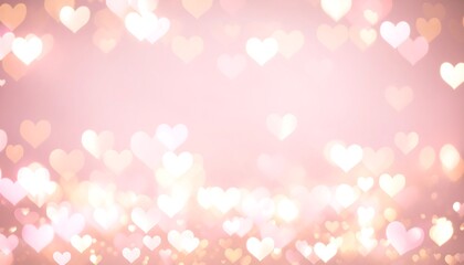 Romantic and soft pink background with bokeh lights forming hearts pattern effect