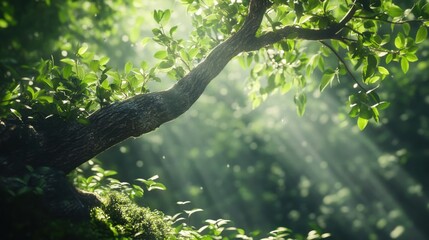 High quality photo of a tree with lush foliage Angle of view showing branches growing from a solid trunk and leaves
