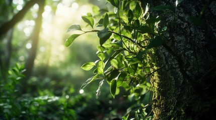 High quality photo of a tree with lush foliage Angle of view showing branches growing from a solid trunk and leaves
