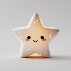 Glowing Smiling Star Character on White Background