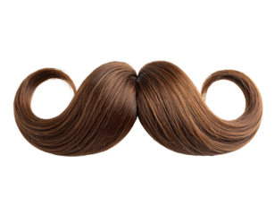 A stylized representation of a mustache crafted from hair, featuring elegant curves and a rich brown color.