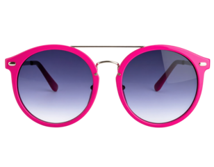 Stylish round sunglasses featuring a vibrant pink frame and gradient lenses, perfect for a trendy look.