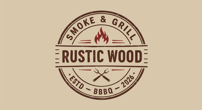 Smoke and Grill Rustic Wood Logo