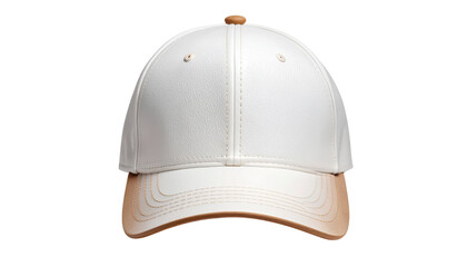 Fototapeta premium A stylish white cap with a leather-like finish, featuring a structured design and a classic curved brim.