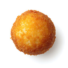 Golden, crispy fried ball on a white background