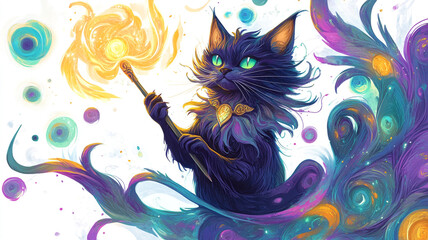 A Mystical Cat Channeling Cosmic Energy with a Flick of Its Wand