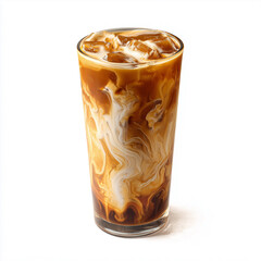 Thai iced tea with milk swirls in a tall transparent glass