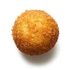 Golden, crispy fried ball on a white background