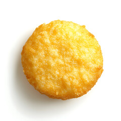 Golden, crispy fried food item with a round shape and textured surface