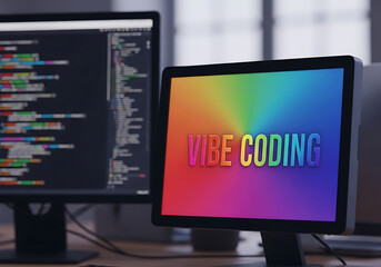Rainbow Vibe Coding Display on Computer Screen text
