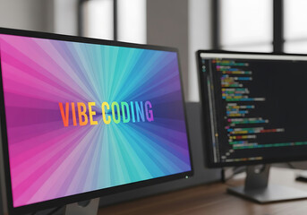 Rainbow Vibe Coding on Computer Screen code programming