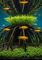 Underwater Mangrove Roots Golden Fish Aquatic Plants