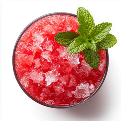 watermelon juice with crushed ice and mint sprig