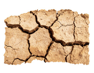 A cracked, dry soil surface, showcasing intricate patterns of fissures and texture, symbolizing aridity and drought.
