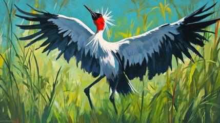 Vibrant Bird Stretching Wings in Midday Sunlight