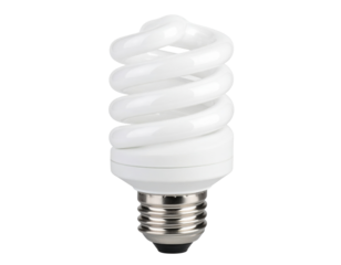A compact, spiral-shaped light bulb designed for energy efficiency and prolonged use.