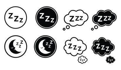 Sleeping bubble with zzz different style icon set, Doodle "ZZZ" lettering, Sleeping bubble with zzz icon vector, Sleep Snore Icon, Black night sleep talk sound isolated on white background