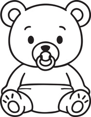 Obraz premium Baby Teddy Bear Monochrome Illustration: An adorable monochrome illustration of a baby teddy bear, seated with a pacifier, depicting innocence and cuddliness.