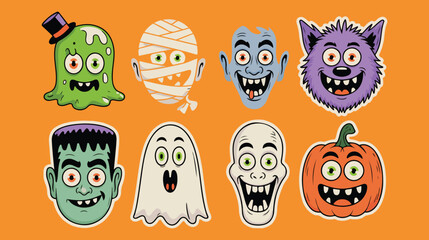 Cartoon halloween monsters and characters in vector illustration © MdMezbahul