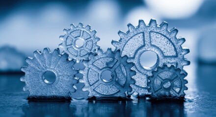 Interlocking cogwheels displaying industrial precision and interconnected mechanical processes in