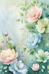 Arte generado por IA de un jardín de flores en acuarela, con textura de papel y un diseño vintage para fondos de pantalla, carteles y decoración.