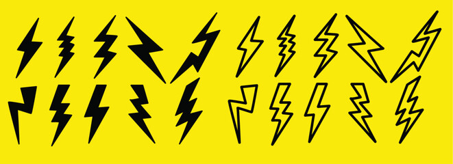 thunder lightning bolt icons vector set