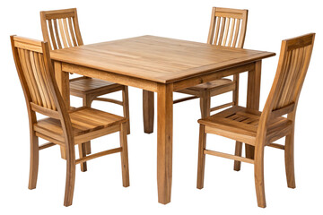 Wooden dining table and chairs isolated on transparent background, a modern furniture set for a comfortable and elegant home interior design