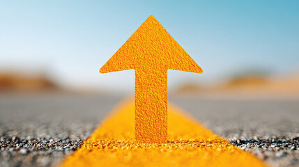 Upward arrow signifying growth and success on a journey of personal development and career advancement in a clear business environment