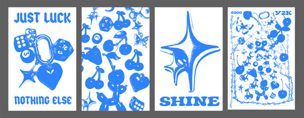 Set Of Y2k Style Posters Vector Design. Streetwear Elements.