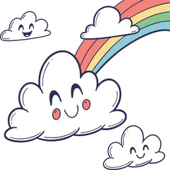 cartoon clouds and rainbow